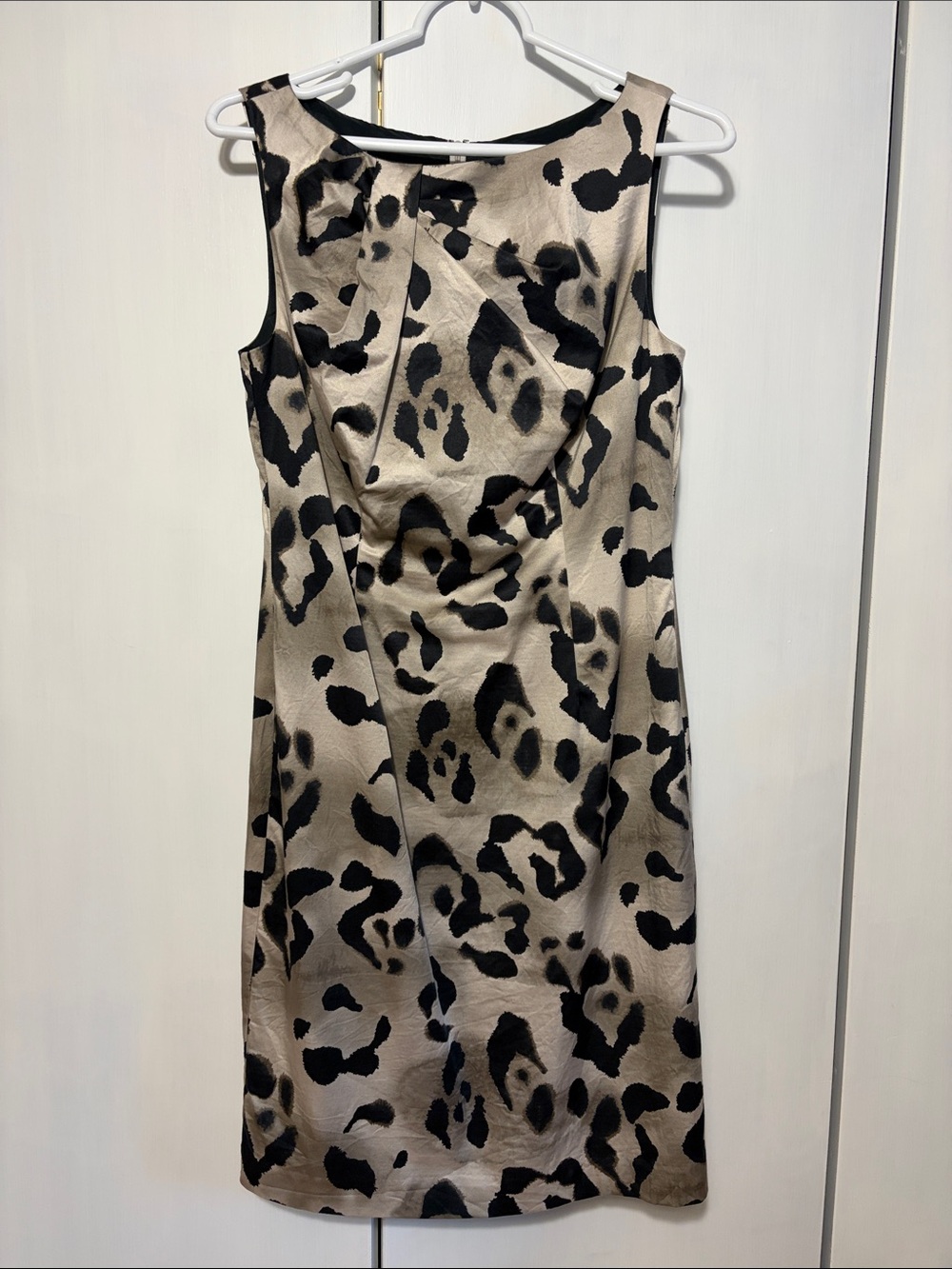 Ann Taylor cheetah Leopard Print Cotton Silk Dress Back Zip & Kick Pleat size 4